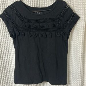 Loft Tassle Black Crewneck Cotton T-Shirt XS